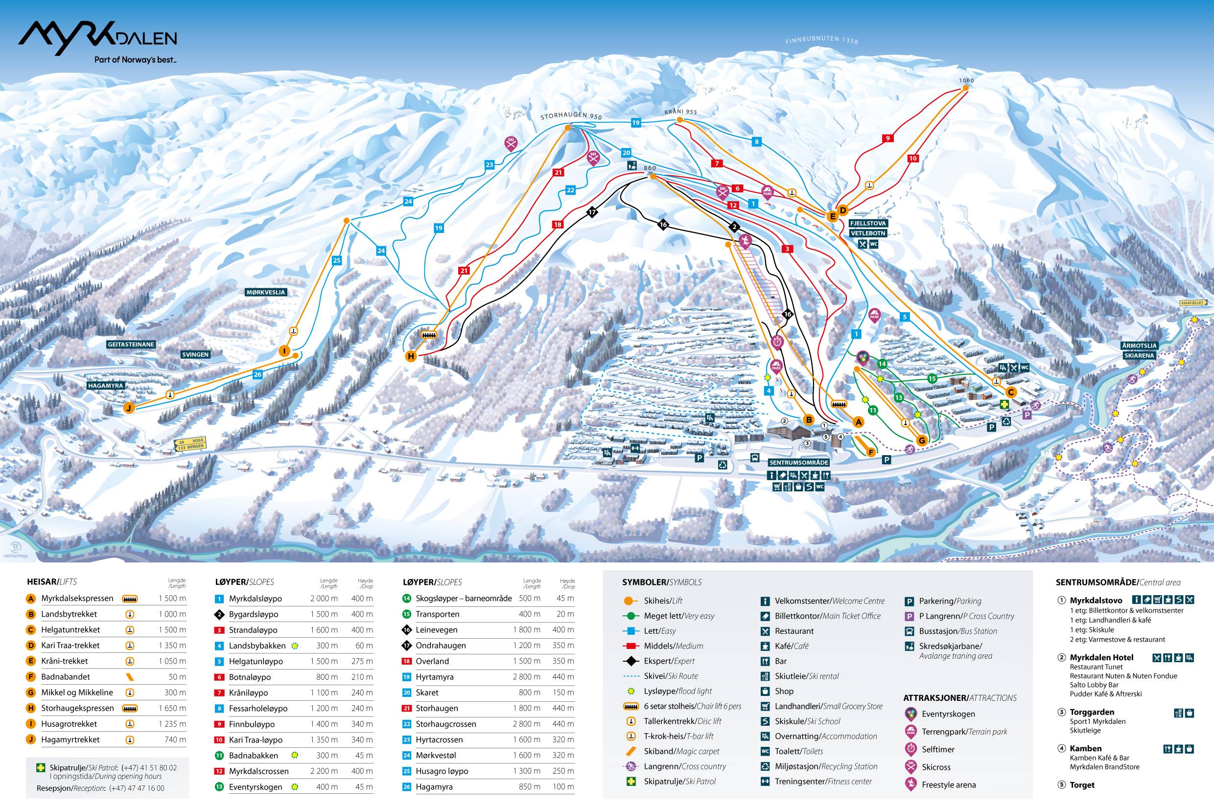 Piste map Myrkdalen Fjellandsby